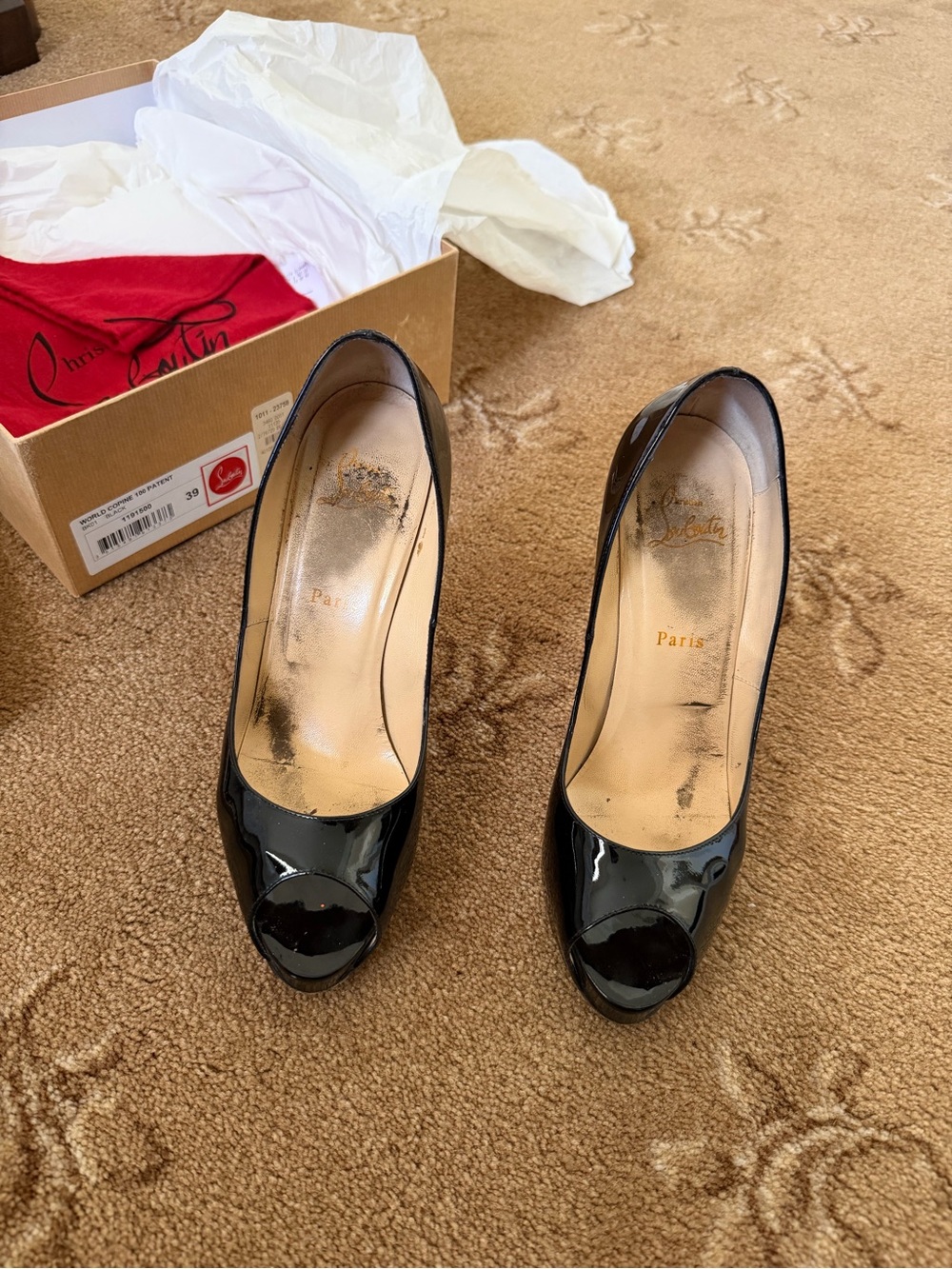 Christian Louboutin Black Patent Peep-Toe Pumps